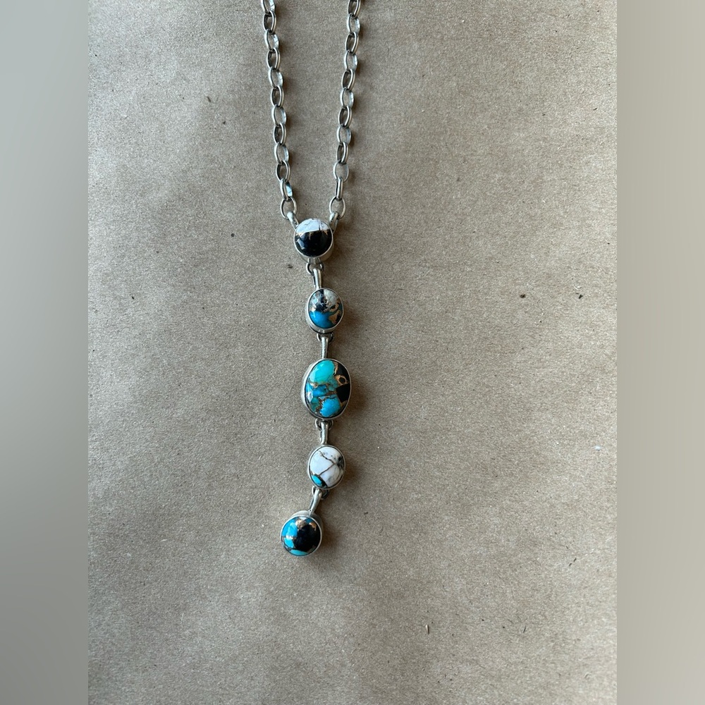 native american navajo handmade sterling silver compressed turquoise necklace